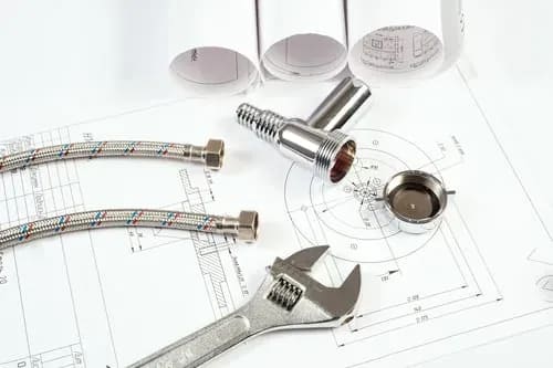 HVAC service tools and system schematics laid out for a maintenance inspection