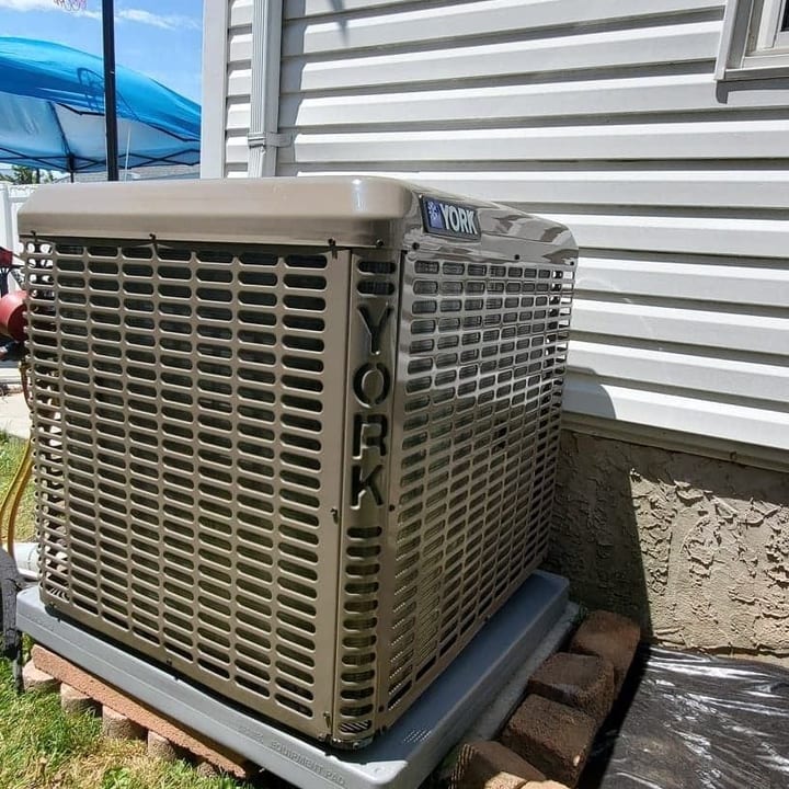 York condenser installed on a pad in a side yard